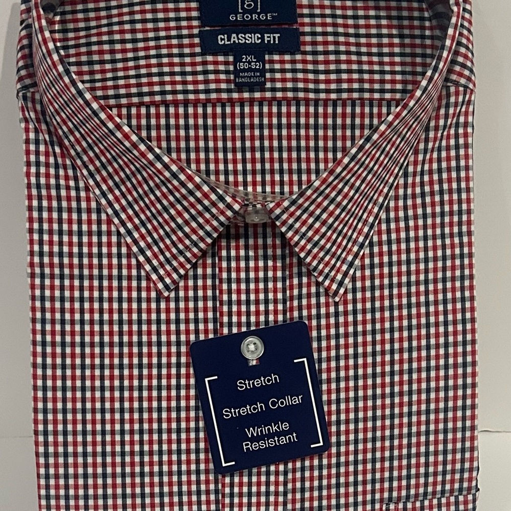 George Men's Red and White Checkered Button Down Shirt 2XL NEW!